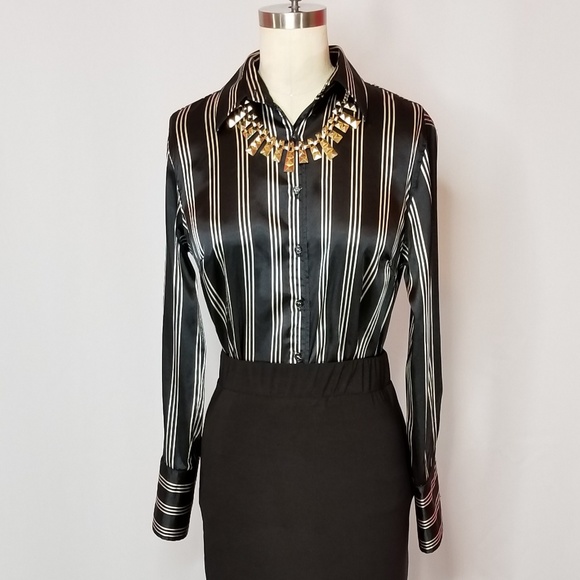 Zara Tops - Zara Satin Striped Wide-Cuff Blouse